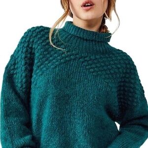 Free People Teal Green Cropped Sweater